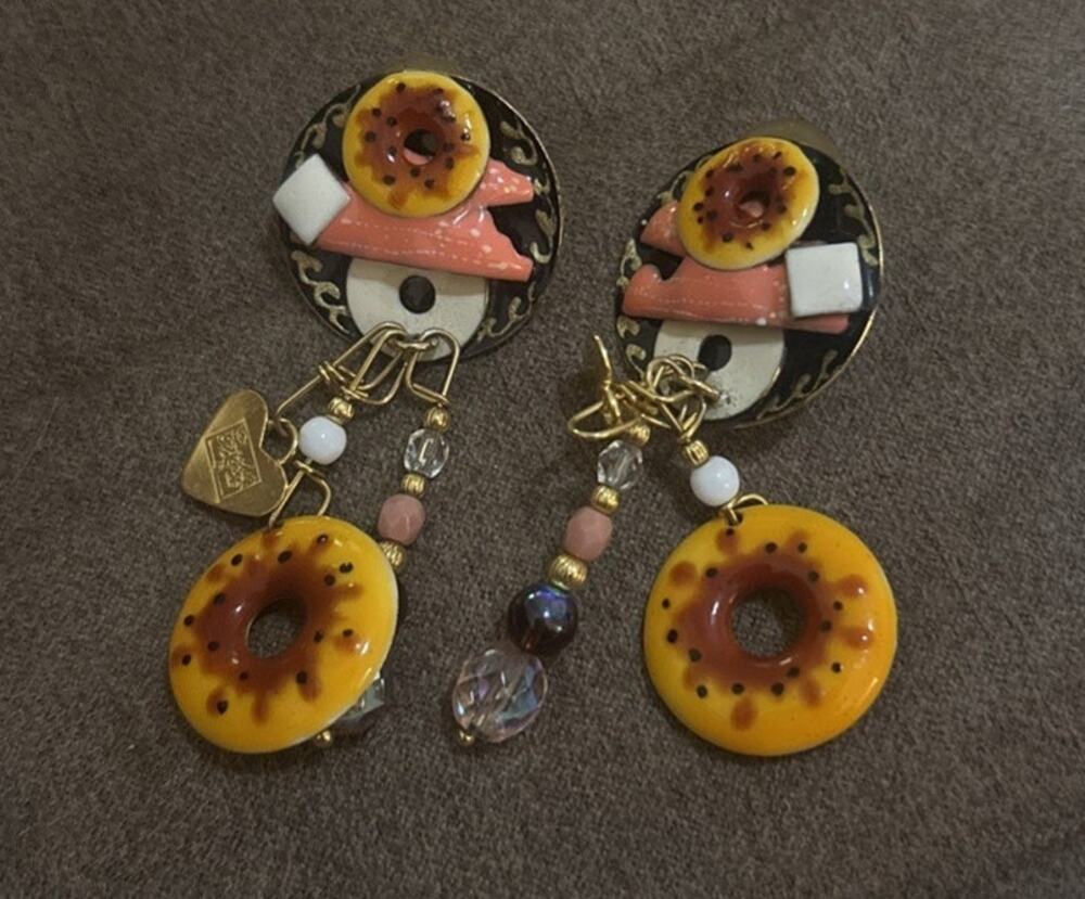 Lunch At the ritz Retired Bagel Earrings Crème cheese Fancy Dangle
